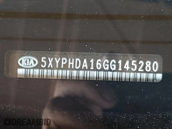 2016 Kia Sorento EX with VIN 5XYPHDA16GG145280, listed as a Copart auction lot 51829755 with 122,167 mi miles and Salvage title. Bid and sale history available at DreamBid. Image 12.
