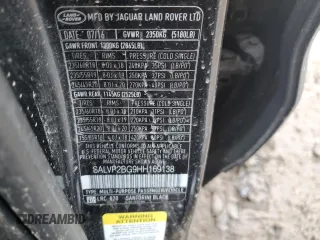 2017 Land Rover Range Rover Evoque SE z VIN SALVP2BG9HH169138, wystawiony jako Copart lot #49969035 z przebiegiem Nie podano mil oraz Szkoda całkowita • Salvage title. Historia ofert i sprzedaży dostępna na DreamBid. Obrazek 14.