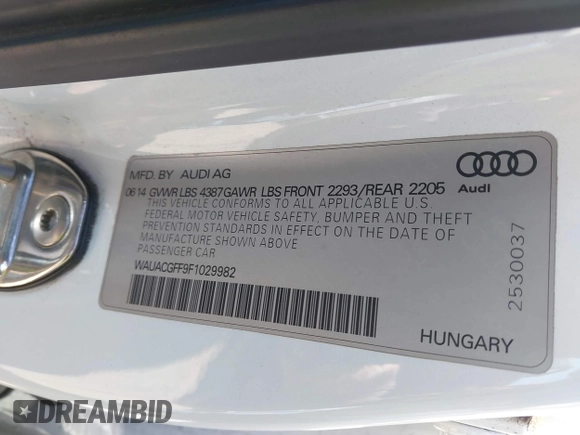 2015 Audi A3 1.8T Premium with VIN WAUACGFF9F1029982, listed as a IAAI auction lot 41904945 with 118,961 mi miles. Bid and sale history available at carsss.com. Image 9.