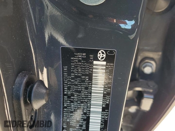 2024 Toyota Corolla LE with VIN 5YFB4MDE6RP109947, listed as a Copart auction lot 61625585 with 12,509 mi miles and Salvage title. Bid and sale history available at DreamBid. Image 12.