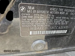 2012 BMW 7 Series 750Li xDrive с VIN WBAKC8C58CC435970, выставлен на аукционе Copart как лот 60091585 с пробегом 129 273 миль миль и Чистый • Clean title. История ставок и продаж доступна на DreamBid. Изображение 10.