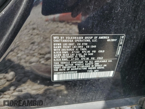 2018 Volkswagen Atlas SEL Premium with VIN 1V2NR2CA4JC529249, listed as a Copart auction lot 56370565 with Not provided miles and Salvage title. Bid and sale history available at DreamBid. Image 13.