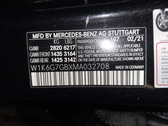 2021 Mercedes-Benz S 580 z VIN W1K6G7GBXMA032708, wystawiony jako IAAI lot #41402450 z przebiegiem 30 065 mil mil oraz . Historia ofert i sprzedaży dostępna na DreamBid. Obrazek 9.