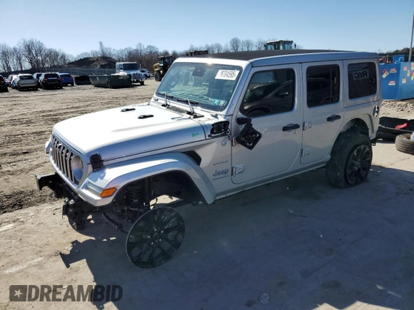 2024 Jeep Wrangler Sahara with VIN 1C4RJXP63RW195206, listed as a Copart auction lot 48784595 with 10,737 mi miles and Salvage Title. Bid and sale history available at DreamBid. Image 1.