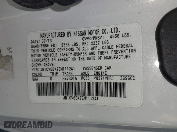 2014 Infiniti Q60 Journey with VIN JN1CV6EK7EM111241, listed as a IAAI auction lot 42653792 with 196,431 mi miles and . Bid and sale history available at DreamBid. Image 9.