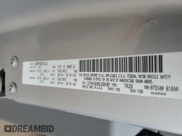 2008 Dodge 1500 ST with VIN 1D7HA16K88J236499, listed as a Copart auction lot 41834175 with 159,595 mi miles and Salvage Title. Bid and sale history available at DreamBid. Image 14.