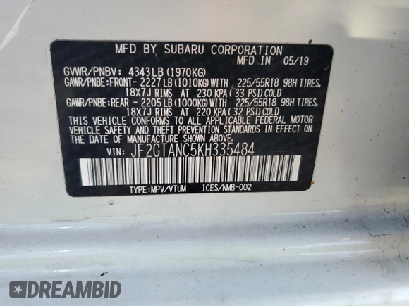 2019 Subaru Crosstrek Limited с VIN JF2GTANC5KH335484, выставлен на аукционе Copart как лот 60359825 с пробегом 81 509 миль миль и Списание • Salvage title. История ставок и продаж доступна на DreamBid. Изображение 14.