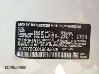 2020 BMW X3 M40i with VIN 5UXTY9C00L9C93079, listed as a Copart auction lot 44210585 with 53,087 mi miles and Salvage Title. Bid and sale history available at DreamBid. Image 13.
