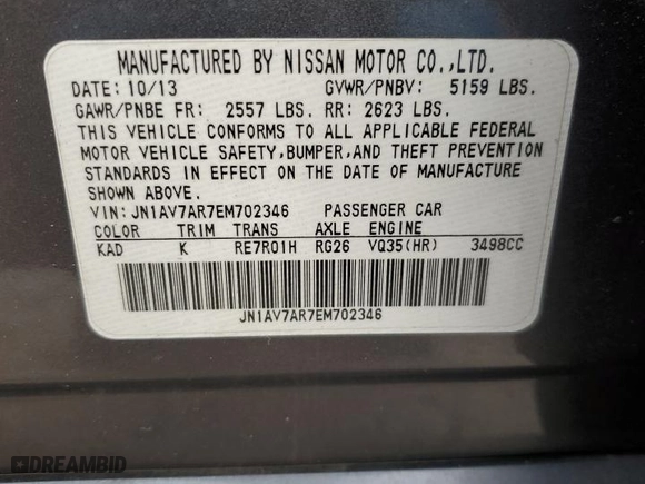 2014 Infiniti Q50 Hybrid Premium with VIN JN1AV7AR7EM702346, listed as a Copart auction lot 48981915 with 135,402 mi miles and Clean Title. Bid and sale history available at carsss.com. Image 12.