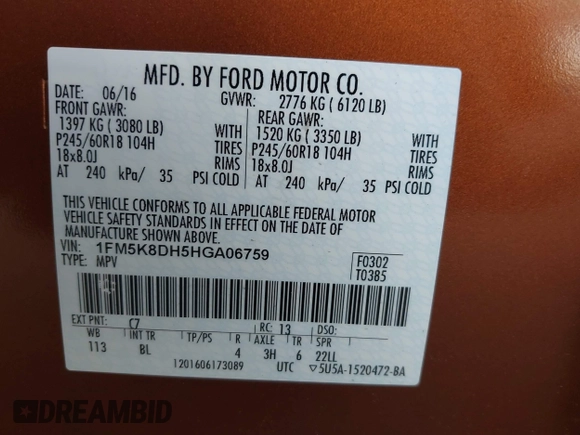 2017 Ford Explorer XLT с VIN 1FM5K8DH5HGA06759, выставлен на аукционе IAAI как лот 42435575 с пробегом 144 410 миль миль и . История ставок и продаж доступна на DreamBid. Изображение 9.