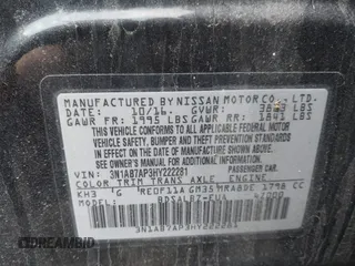 2017 Nissan Sentra S with VIN 3N1AB7AP3HY222281, listed as a IAAI auction lot 41984078 with 102,162 mi miles. Bid and sale history available at carsss.com. Image 9.