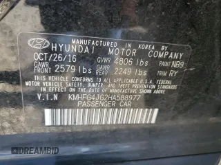 2017 Hyundai Azera with VIN KMHFG4JG2HA588977, listed as a Copart auction lot 61007035 with 76,379 mi miles and Salvage title. Bid and sale history available at DreamBid. Image 12.