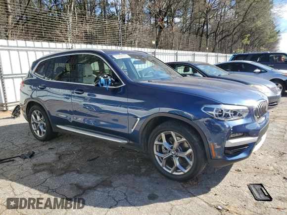 2020 BMW X3 xDrive30i with VIN 5UXTY5C07L9D65002, listed as a Copart auction lot 45898605 with 45,176 mi miles and Salvage Title. Bid and sale history available at DreamBid. Image 4.