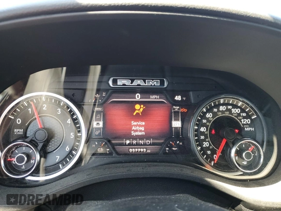 2021 Ram 1500 Big Horn with VIN 1C6SRFBT8MN586455, listed as a Copart auction lot 49481665 with 57,793 mi miles and Salvage Title. Bid and sale history available at carsss.com. Image 9.