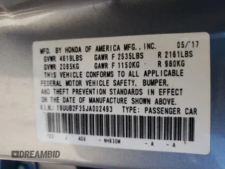 2018 Acura TLX with VIN 19UUB2F35JA002493, listed as a Copart auction lot 66779732 with 81,578 mi miles. Bid and sale history available at carsss.com. Image 10.