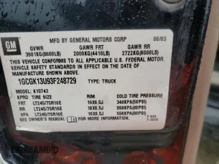2003 Chevrolet Silverado 1500HD LS z VIN 1GCGK13U93F248729, wystawiony jako Copart lot #55568615 z przebiegiem 227 774 mil mil oraz Nie do naprawy • Non repairable. Historia ofert i sprzedaży dostępna na DreamBid. Obrazek 13.
