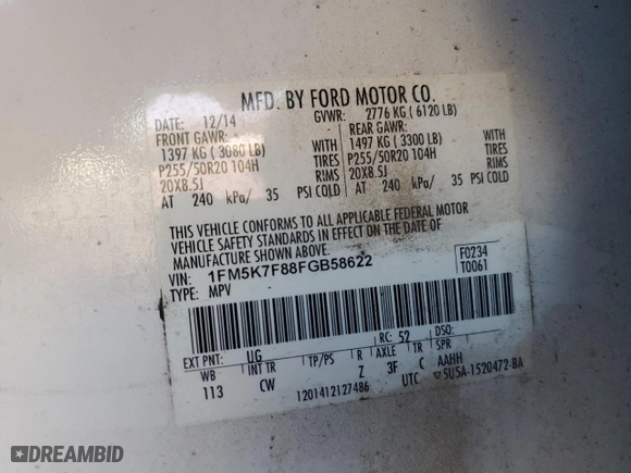2015 Ford Explorer Limited with VIN 1FM5K7F88FGB58622, listed as a Copart auction lot 79963683 with 140,502 mi miles and Salvage Title. Bid and sale history available at carsss.com. Image 13.