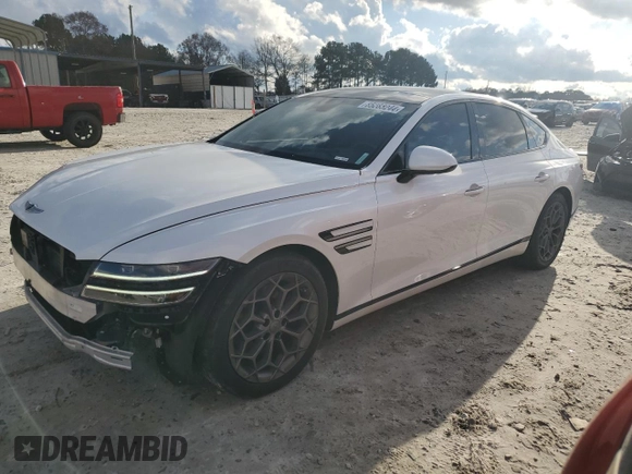 2021 Genesis G80 2.5T with VIN KMTGB4SC3MU047837, listed as a Copart auction lot 85283244 with 52,992 mi miles and Salvage Title. Bid and sale history available at DreamBid. Image 1.