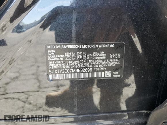 2021 BMW X3 sDrive30i z VIN 5UXTY3C07M9E82696, wystawiony jako Copart lot #56177645 z przebiegiem 46 477 mil mil oraz Szkody całkowita. Historia ofert i sprzedaży dostępna na DreamBid. Obrazek 13.