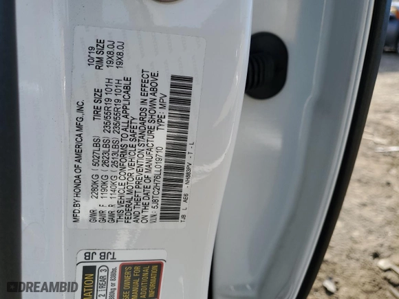 2020 Acura RDX w/Advance Pkg with VIN 5J8TC2H76LL019710, listed as a Copart auction lot 46147875 with 34,190 mi miles and Salvage Title. Bid and sale history available at carsss.com. Image 15.