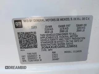 2024 Chevrolet Equinox LT with VIN 3GNAXUEG0RL228651, listed as a IAAI auction lot 42072853 with 20,258 mi miles. Bid and sale history available at carsss.com. Image 9.