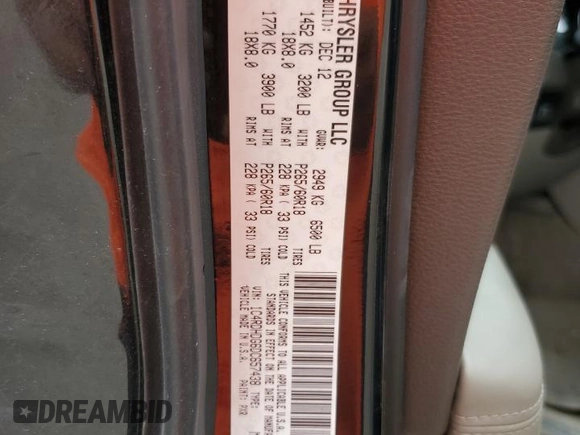 2013 Dodge Durango Crew with VIN 1C4RDHDG6DC657438, listed as a Copart auction lot 62883675 with 129,500 mi miles and Clean title. Bid and sale history available at DreamBid. Image 13.