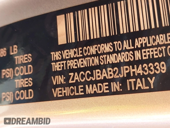 2018 Jeep Renegade Sport with VIN ZACCJBAB2JPH43339, listed as a IAAI auction lot 42571383 with 92,105 mi miles and . Bid and sale history available at DreamBid. Image 9.