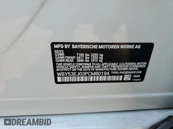 2023 BMW i7 xDrive60 z VIN WBY53EJ03PCM80194, wystawiony jako Copart lot #44192494 z przebiegiem Nie podano mil oraz . Historia ofert i sprzedaży dostępna na DreamBid. Obrazek 12.