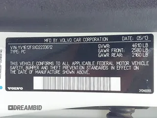2013 Volvo S60 T5 Premier with VIN YV1612FSXD2233612, listed as a IAAI auction lot 42040839 with 103,861 mi miles. Bid and sale history available at carsss.com. Image 9.