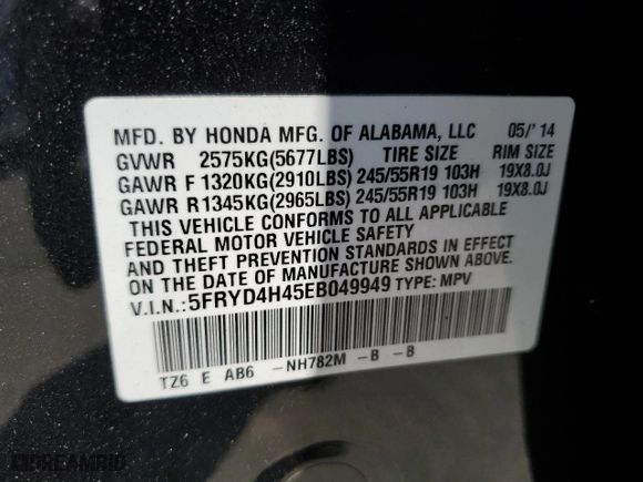 2014 Acura MDX Tech Pkg with VIN 5FRYD4H45EB049949, listed as a Copart auction lot 60289934 with 135,001 mi miles and Salvage Title. Bid and sale history available at carsss.com. Image 12.