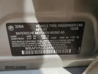 2010 BMW 3 Series 328i with VIN WBAPH5G53ANM35022, listed as a Copart auction lot 49615925 with Not Provided miles and Salvage Title. Bid and sale history available at DreamBid. Image 12.