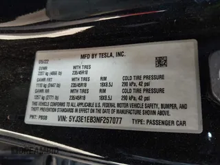 2022 Tesla Model 3 Long Range with VIN 5YJ3E1EB3NF257077, listed as a IAAI auction lot 42086629 with Not Provided miles and . Bid and sale history available at DreamBid. Image 9.