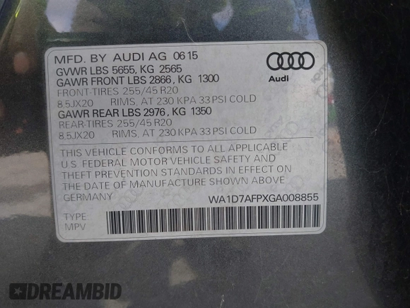2016 Audi Q5 Premium Plus z VIN WA1D7AFPXGA008855, wystawiony jako IAAI lot #41957649 z przebiegiem 17 337 mil mil oraz . Historia ofert i sprzedaży dostępna na DreamBid. Obrazek 9.