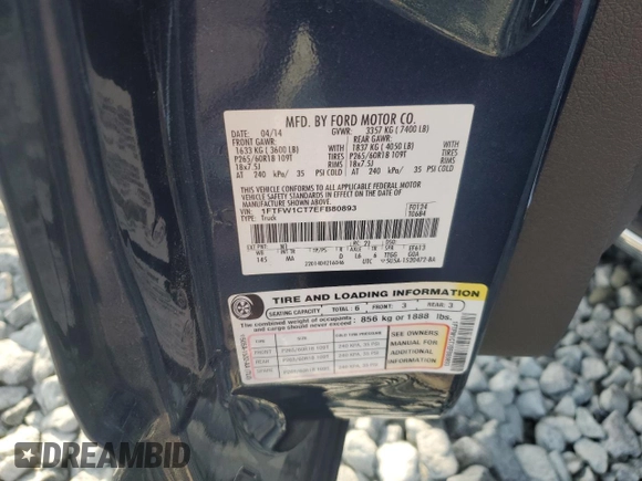 2014 Ford F-150 XL with VIN 1FTFW1CT7EFB80893, listed as a Copart auction lot 52339175 with 0 mi miles and Salvage Title. Bid and sale history available at carsss.com. Image 12.