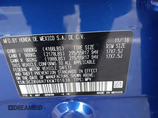2019 Honda HR-V EX-L with VIN 3CZRU6H7XKM701638, listed as a IAAI auction lot 41900647 with 32,618 mi miles. Bid and sale history available at carsss.com. Image 9.