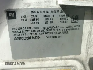 2013 Buick LaCrosse Premium 1 with VIN 1G4GF5E33DF143794, listed as a Copart auction lot 50185255 with 151,314 mi miles and Salvage title. Bid and sale history available at DreamBid. Image 13.
