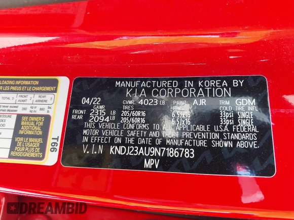 2022 Kia Soul LX with VIN KNDJ23AU9N7186783, listed as a IAAI auction lot 40247443 with Not Provided miles and . Bid and sale history available at DreamBid. Image 9.