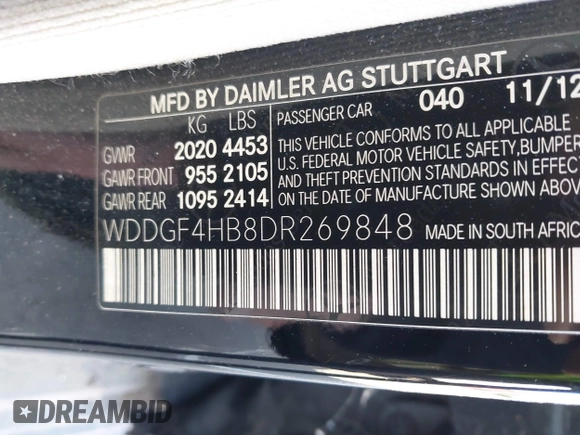 2013 Mercedes-Benz C-Class C 250 Sport with VIN WDDGF4HB8DR269848, listed as a IAAI auction lot 40823352 with 110,439 mi miles. Bid and sale history available at carsss.com. Image 9.