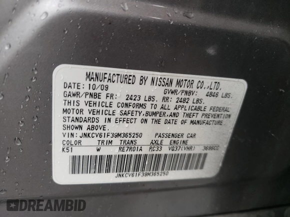 2009 Infiniti G37 x with VIN JNKCV61F39M365250, listed as a Copart auction lot 55577385 with 105,494 mi miles and Clean Title. Bid and sale history available at DreamBid. Image 13.