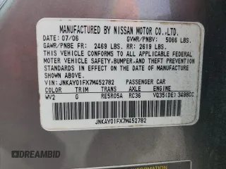 2007 Infiniti M x with VIN JNKAY01FX7M452782, listed as a Copart auction lot 50883765 with 119,387 mi miles and Salvage Title. Bid and sale history available at DreamBid. Image 13.