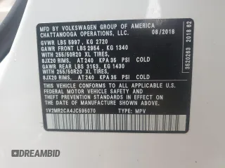 2018 Volkswagen Atlas SEL z VIN 1V2MR2CA4JC595070, wystawiony jako Copart lot #60683785 z przebiegiem 129 540 mil mil oraz Szkoda całkowita • Salvage title. Historia ofert i sprzedaży dostępna na DreamBid. Obrazek 14.