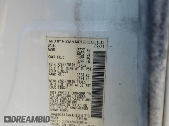2022 Nissan Frontier S z VIN 1N6ED1EK2NN612475, wystawiony jako Copart lot #84217024 z przebiegiem 95 477 mil mil oraz Nie do naprawy • Non repairable. Historia ofert i sprzedaży dostępna na DreamBid. Obrazek 13.