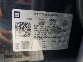 2018 GMC Yukon Denali with VIN 1GKS2CKJ6JR289106, listed as a Copart auction lot 72244124 with 175,306 mi miles and Salvage Title. Bid and sale history available at carsss.com. Image 13.