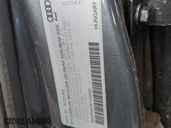2015 Audi S3 z VIN WAUFFHFF9F1124920, wystawiony jako Copart lot #39576164 z przebiegiem Nie podano mil oraz Szkoda całkowita • Salvage title. Historia ofert i sprzedaży dostępna na DreamBid. Obrazek 12.