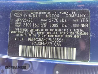 2023 Hyundai Venue SEL with VIN KMHRC8A32PU265541, listed as a IAAI auction lot 41745833 with 16,073 mi miles and . Bid and sale history available at carsss.com. Image 9.