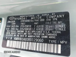 2024 Hyundai Kona SEL with VIN KM8HB3AB3RU129060, listed as a IAAI auction lot 42119922 with 34,334 mi miles. Bid and sale history available at carsss.com. Image 9.