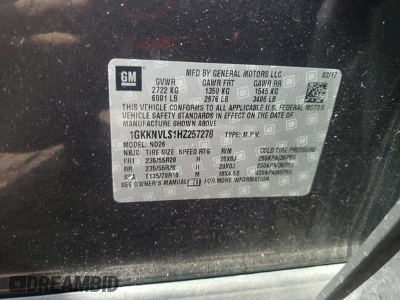 2017 GMC Acadia SLT z VIN 1GKKNVLS1HZ257278, wystawiony jako Copart lot #73296384 z przebiegiem 88 103 mil mil oraz Szkoda całkowita • Salvage title. Historia ofert i sprzedaży dostępna na DreamBid. Obrazek 15.