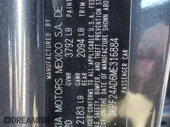 2021 Kia Forte LXS with VIN 3KPF24AD6ME316884, listed as a Copart auction lot 42451665 with 58,603 mi miles and Salvage Title. Bid and sale history available at carsss.com. Image 12.