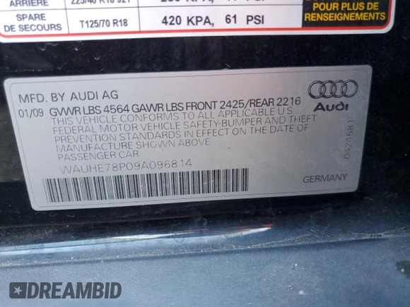 2009 Audi A3 z VIN WAUHE78P09A096814, wystawiony jako Copart lot #79739604 z przebiegiem 118 613 mil mil oraz Czysty tytuł • Clean title. Historia ofert i sprzedaży dostępna na DreamBid. Obrazek 13.