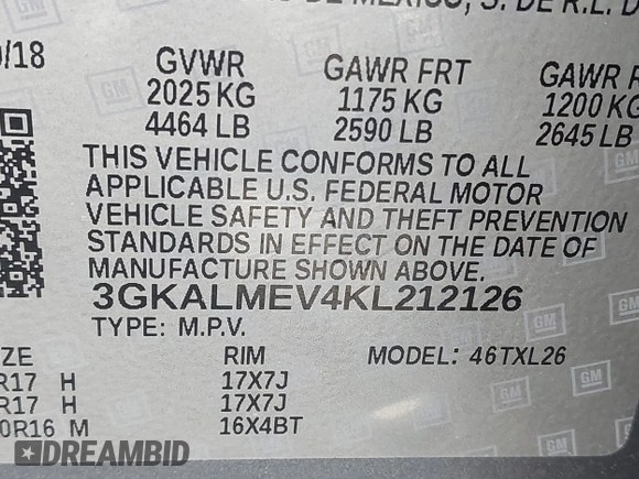 2019 GMC Terrain SLE z VIN 3GKALMEV4KL212126, wystawiony jako IAAI lot #42098768 z przebiegiem 60 908 mil mil oraz . Historia ofert i sprzedaży dostępna na DreamBid. Obrazek 9.